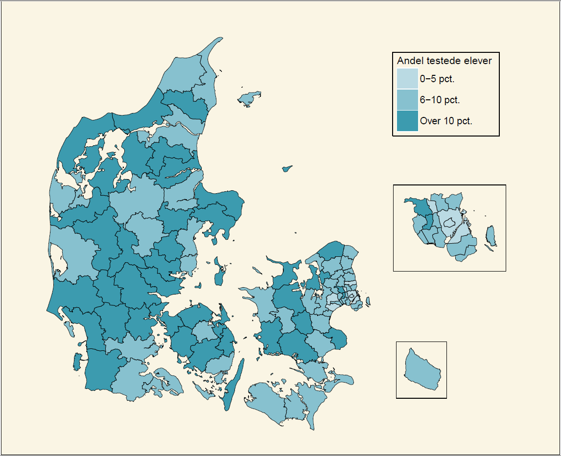 Andelen af test med Ordblindetesten fordelt på kommuner